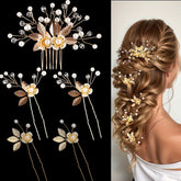 Gold Pearl Flower Wedding Hair Accessories